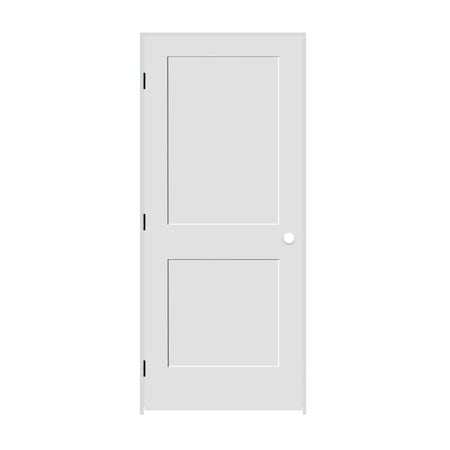 Codel Doors 28" x 80" x 1-3/8" Primed 2-Panel Interior Shaker 4-9/16" RH Prehung Door with Black Hinges 2468pri8402RH1D4916